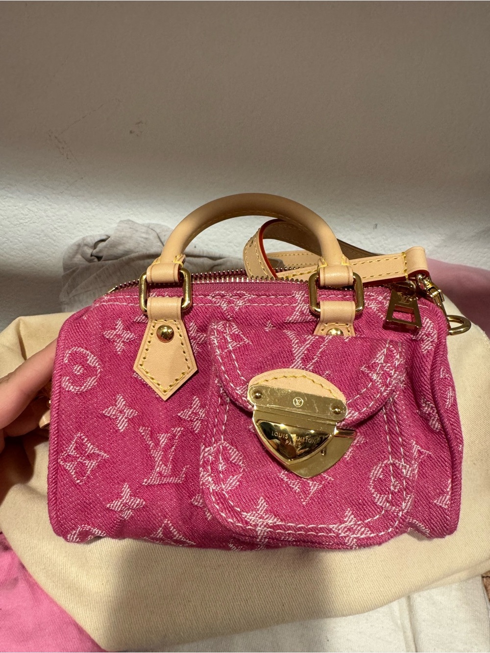 Louis Vuitton pink denim nano speedy